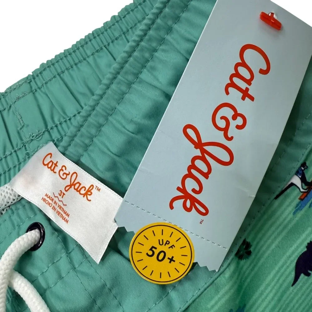 Cat & Jack Swim Trunk‎ Dinosaur Print Aqua 3T